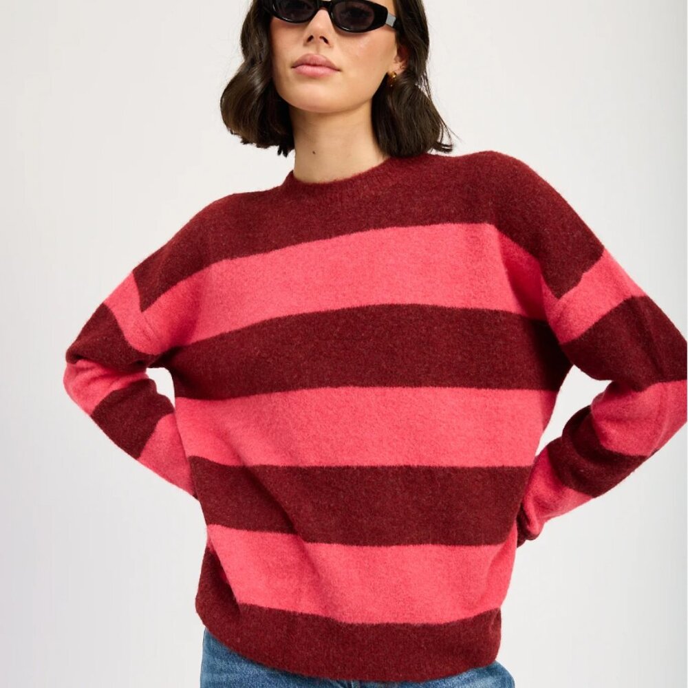 NWT - Emory Park - Teagan Striped Sweater in Pink/Red - Size Small